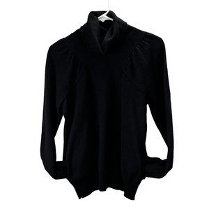See by Chloe Virgin Wool Black Sweater 10 Cowl Neck Puff Sleeve Pockets